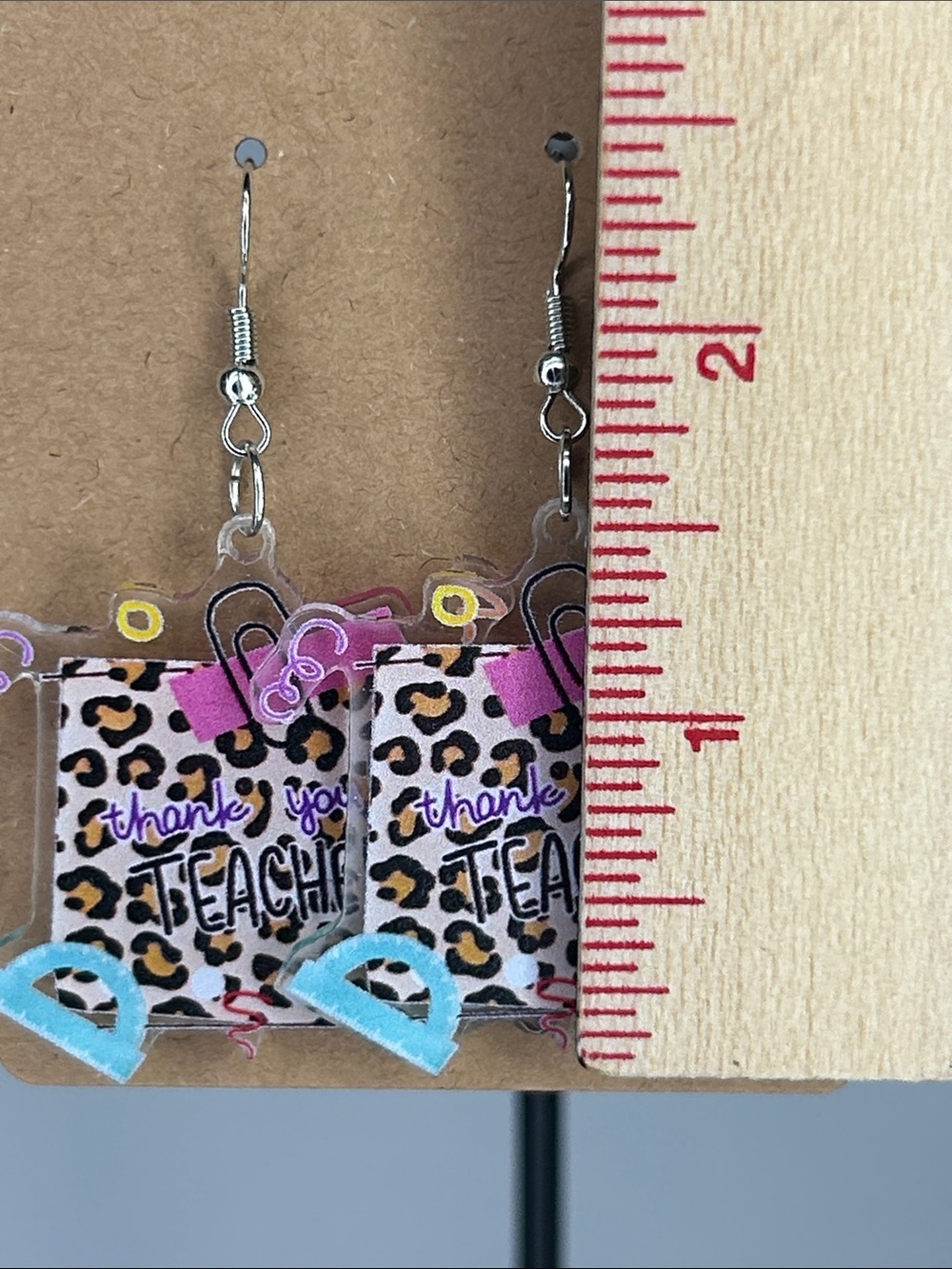 Teacher Appreciation Leopard Print Thank You Earrings Accent Fashion Jewelry - Picture 2 of 4